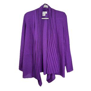 Exclusively Misook Cardigan Womens Small Purple Open Front Ribbed Long Sleeve